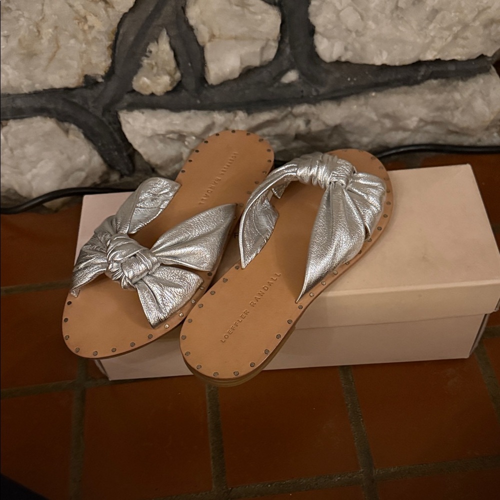 Loeffler Randall Metallic Silver Knotted Sandals